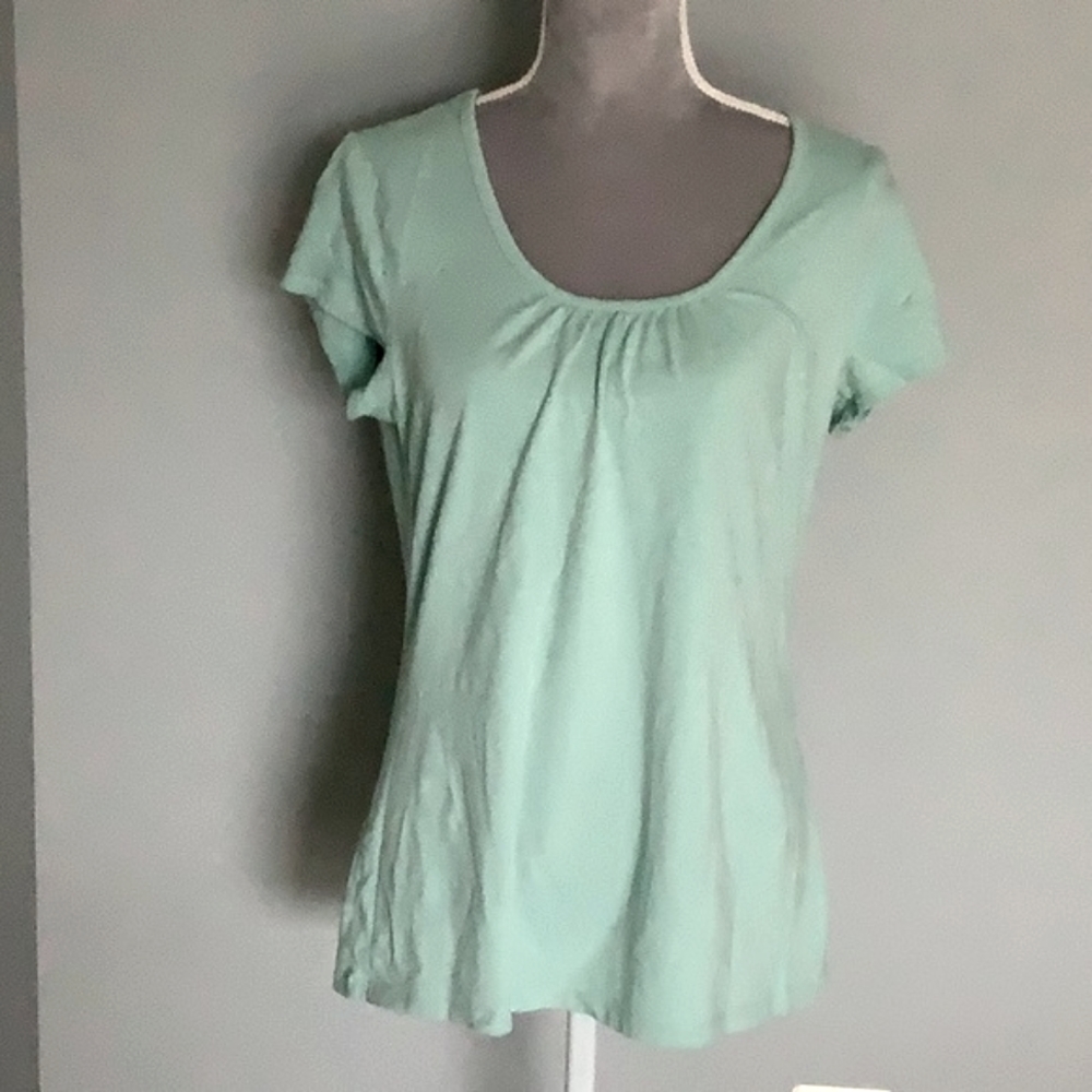 Merona pretty green cotton short sleeve knit top, size L